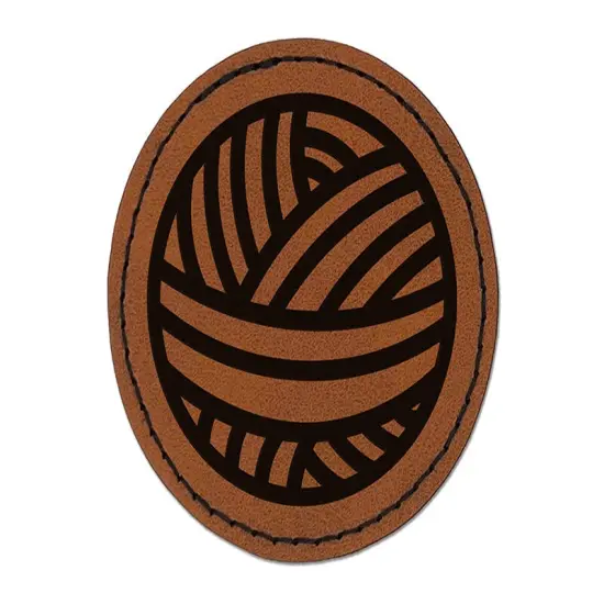Crafty Ball of Yarn Crocheting Knitting Crafts Round Iron-On Engraved Faux Leather Patch Applique - 2.5" Brown {1}