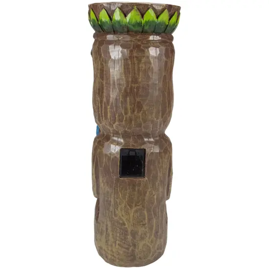 Northlight 16" Solar Lighted Polynesian Outdoor Garden Tongue Out Tiki Statue Brown {6}