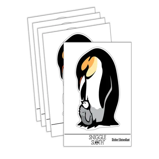 Cute Emperor Penguin Mother with Baby Chick Waterproof Vinyl Phone Tablet Laptop Water Bottle Sticker Set - 5 Pack {2}