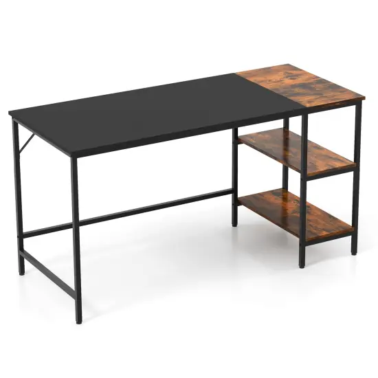55" Modern Industrial Style Study Writing Desk with 2 Storage Shelves Black {3}