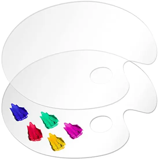 2 Pieces 15.7 x 11.8 Inches, Clear Oval-Shaped Non-Stick Acrylic Oil Paint Mixing Tray, Comfortable to Hold & Easy to Clean, for DIY Art Painting Plate (Big Size) {2}