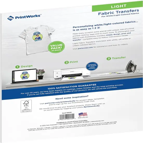 Printworks Light T-Shirt Transfers for Inkjet Printers, 25 Sheets, 8 &frac12;&rdquo; x 11&rdquo; (00530) {2}