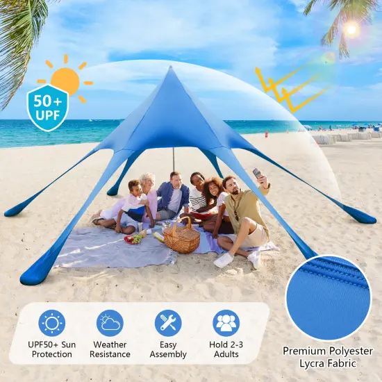 Beach Canopy Tent with UPF50+ Sun Protection and Shovel Blue {5}