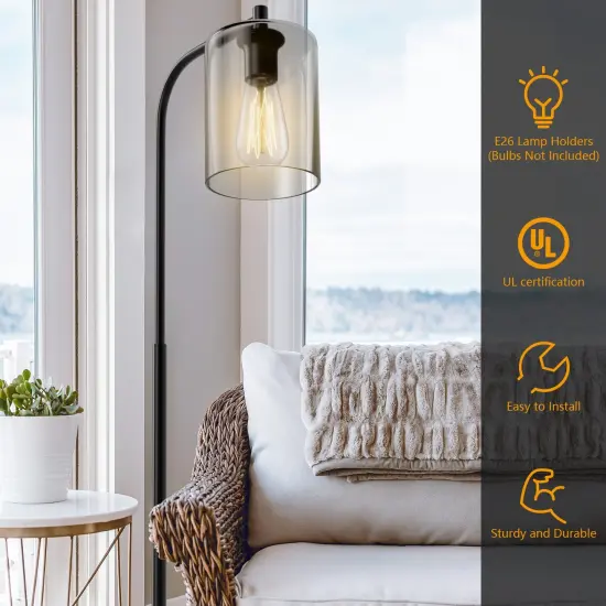 Industrial Floor Lamp with Glass Shade-Black {2}