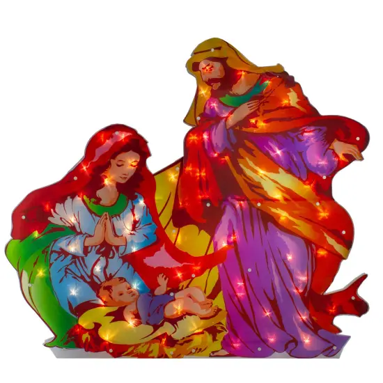 Northlight Lighted Holy Family Nativity Scene Christmas Outdoor Decoration - 38" - Clear Lights Red {1}