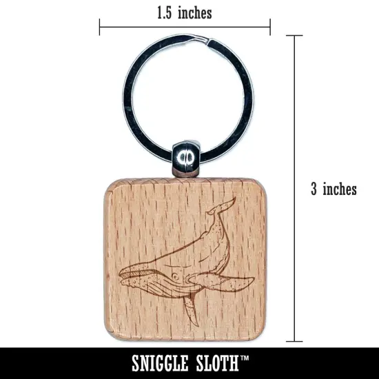 Humpback Whale Engraved Wood Square Keychain Tag Charm {2}