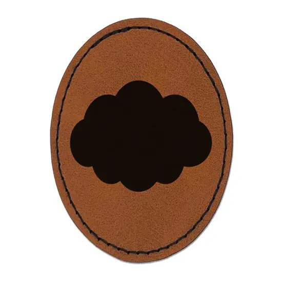 Cloud Solid Round Iron-On Engraved Faux Leather Patch Applique - 2.5" Brown {1}