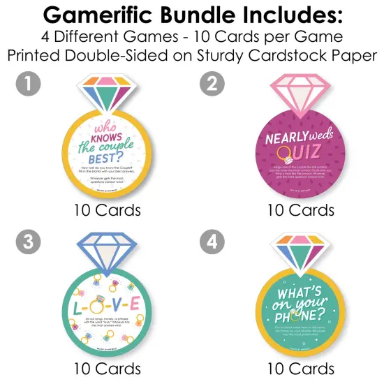 Big Dot of Happiness Just Engaged - Colorful - 4 Engagement Party Games - 10 Cards Each - Gamerific Bundle {4}