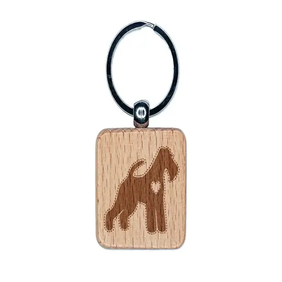 Wire Hair Fox Terrier Dog with Heart Engraved Wood Square Keychain Tag Charm {1}