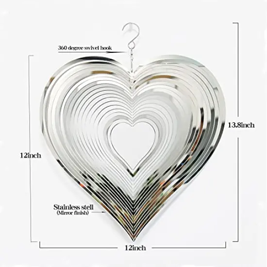 1 Pack Wind Spinner Outdoor Metal Decorations,Silver Heart Wind Spinners for Yard and Garden,Stainless Steel Wind Chimes for Outside Decor,Birthday Gifts for Mom,Mother's Day,Aunt Gifts {4}