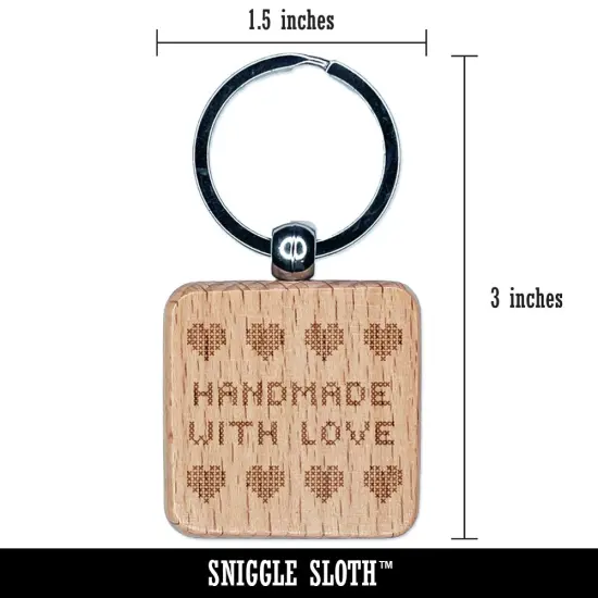 Handmade with Love Cross Stitch Engraved Wood Square Keychain Tag Charm {2}