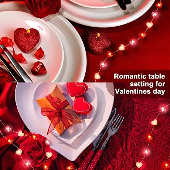Fairy String Lights 10 Feet LED Red Pink White Heart Shaped Twinkle Fairy Lights 8 Modes Battery Operated for Valentine's Day Kids Bedroom Christmas Wedding Indoor Party Decor with Timer {3}