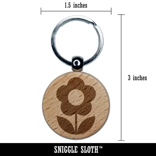 Scandinavian Daisy Simple Flower Engraved Wood Round Keychain Tag Charm {2}