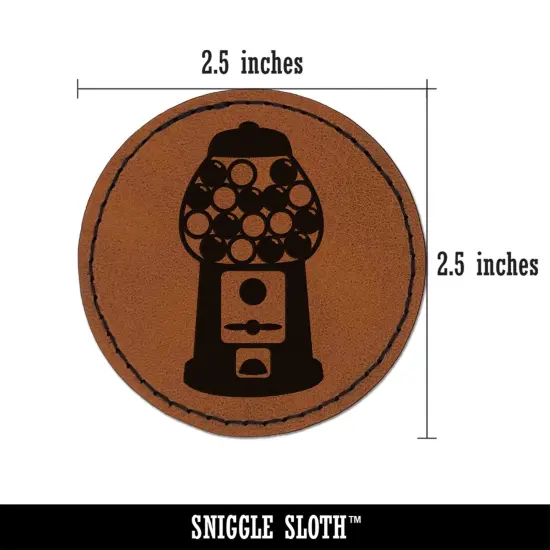 Gumball Machine Round Iron-On Engraved Faux Leather Patch Applique - 2.5" Brown {3}