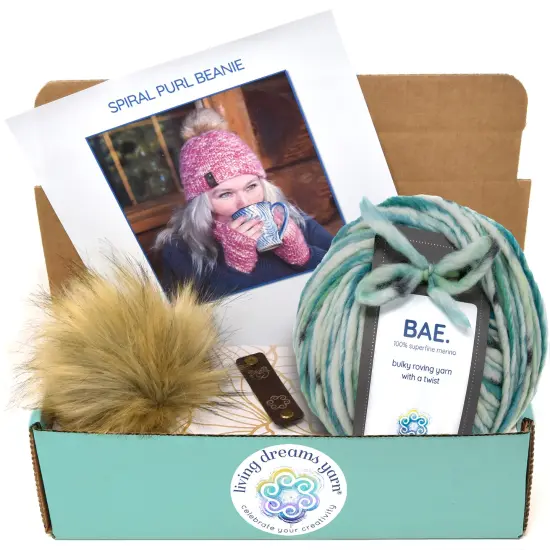 DIY Winter Hat Knit Kit. Includes Bulky Superfine Merino Wool Yarn, Printed Pattern, Pom-Pom, Rim Tag. Soft, Cozy, Great for Gifts Spring Fling {1}