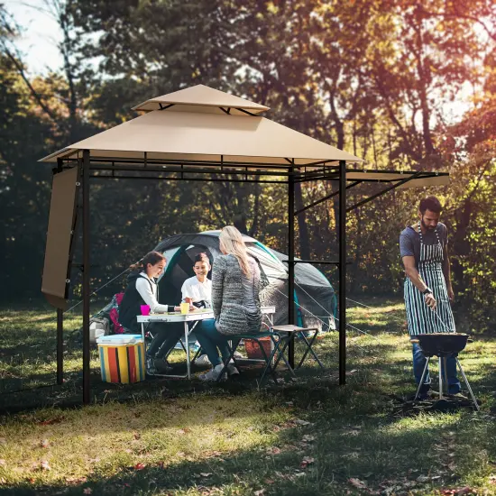 Patio BBQ Grill Gazebo Canopy with Dual Side Awnings {6}
