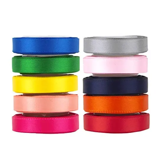VATIN Solid Color Double Sided Polyester Satin Ribbon 10 Colors 3/8" X 5 Yard Each Total 50 Yds Per Package Ribbon Set, Perfect for Gift Wrapping, Hair Bow, Trimming, Sewing and Other Craft Projects {1}