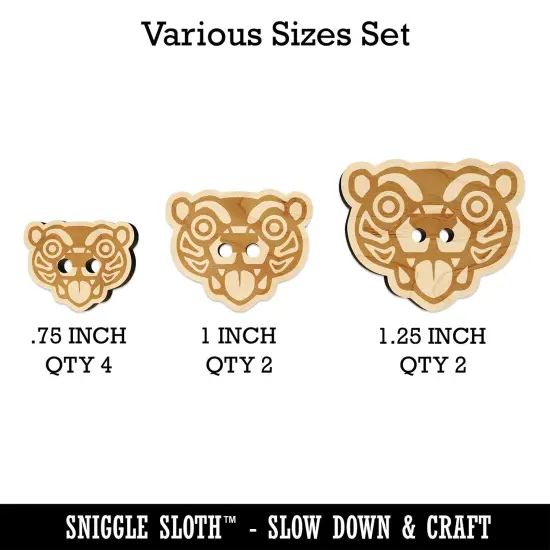 Wild Tribal Bear Face Wood Buttons for Sewing Knitting Crochet DIY Craft {1}
