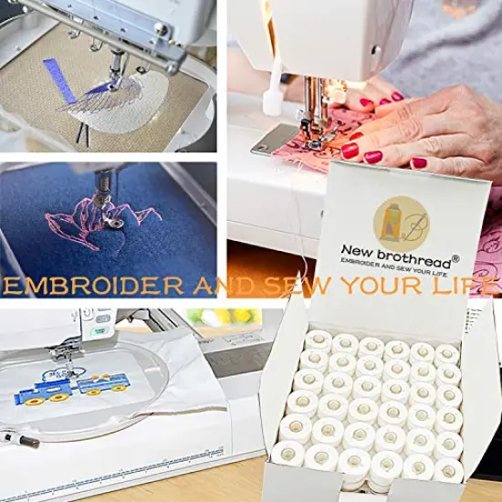 144 Pieces Type L (SA155) Size White Prewound Bobbin Thread Plastic Side for Particular Embroidery and Sewing Machines - 90 Weight Cottonized Soft Feel Polyester Sewing Thread {1}