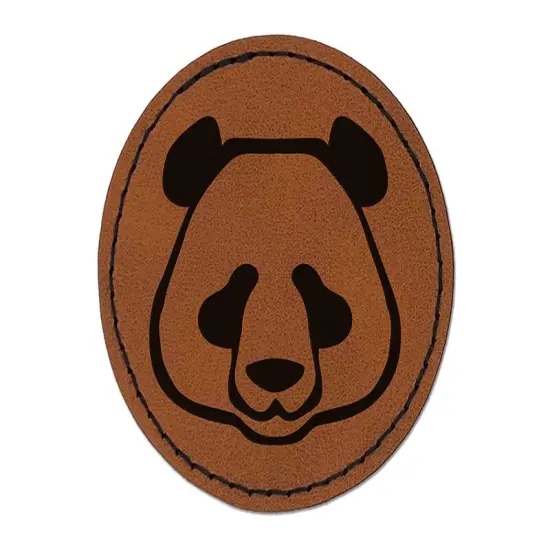 Panda Face Icon Round Iron-On Engraved Faux Leather Patch Applique - 2.5" Brown {1}