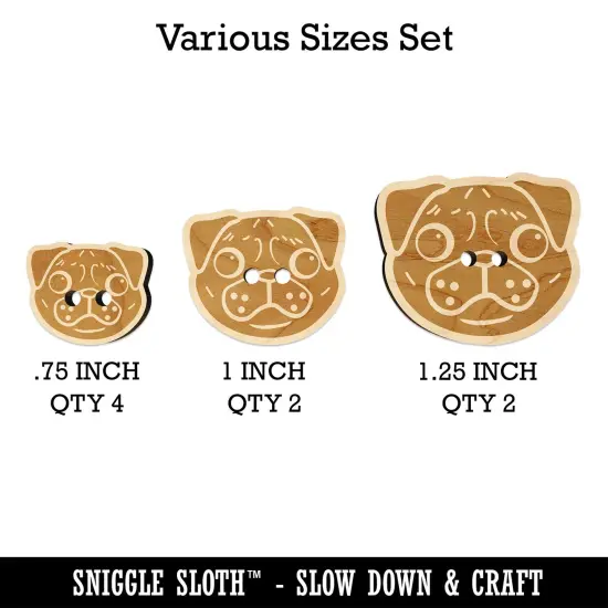 Pug Face Wood Buttons for Sewing Knitting Crochet DIY Craft {1}