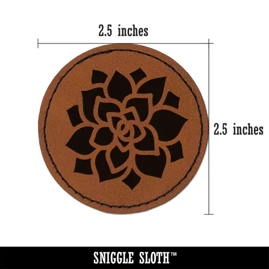 Succulent Plant Round Iron-On Engraved Faux Leather Patch Applique - 2.5" Brown {3}