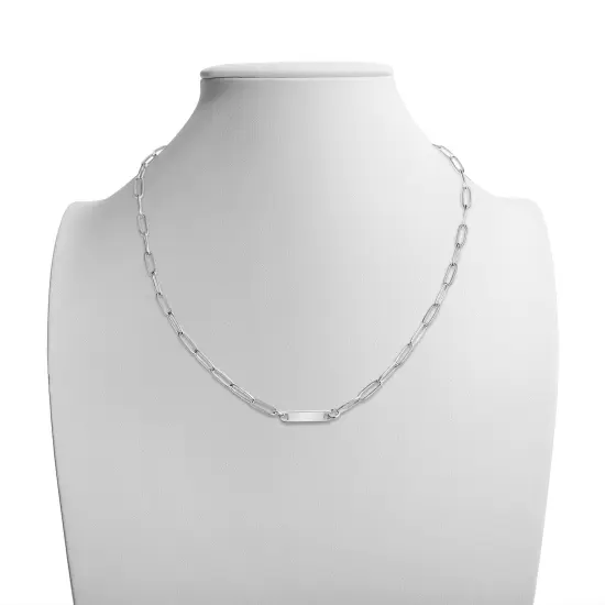 Stainless Steel PVD Coated Engravable Paperclip Bar Necklace {6}