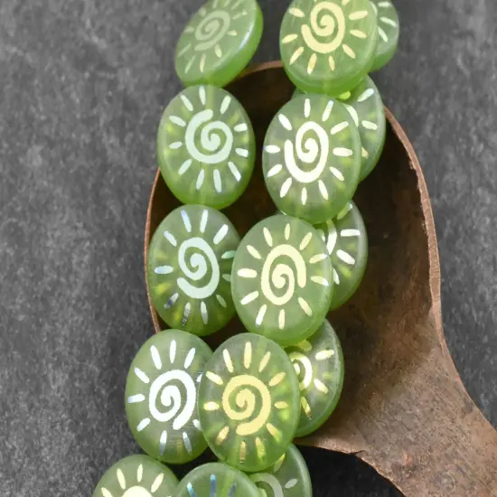 *8* 14mm Lime Opal AB Laser Tattoo Sun Coin Beads {5}