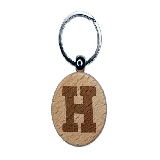Letter H Uppercase Fun Bold Font Engraved Wood Round Keychain Tag Charm {1}