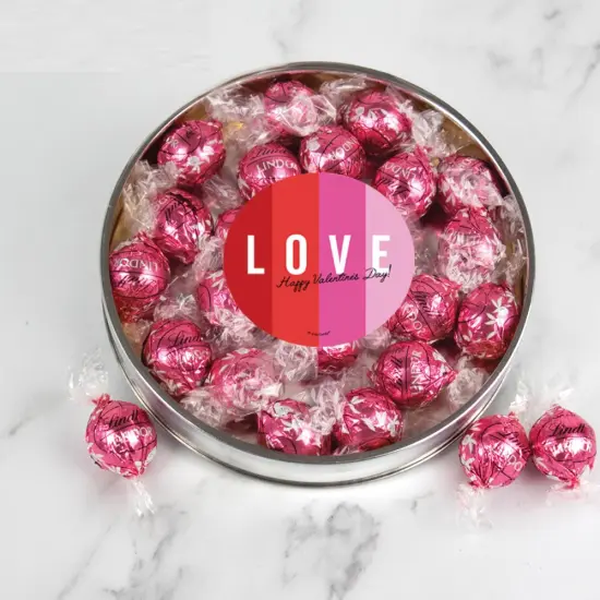 Valentine's Day Candy Gift Tin with Chocolate Lindor Truffles by Lindt Large Plastic Tin with Sticker - LOVE {1}