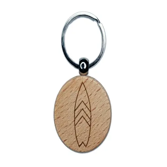 Stylish Surfboard Engraved Wood Round Keychain Tag Charm {1}
