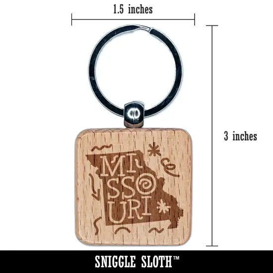 Missouri State with Text Swirls Engraved Wood Square Keychain Tag Charm {2}