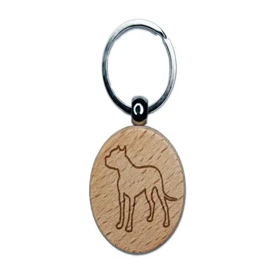 American Pit Bull Terrier Dog Outline Engraved Wood Round Keychain Tag Charm {1}