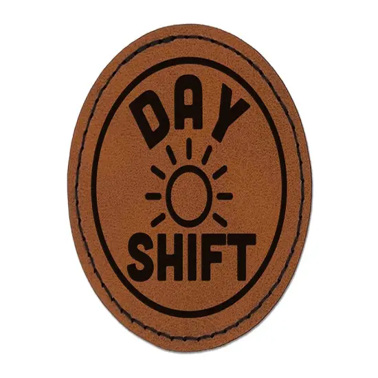Day Shift Planning Round Iron-On Engraved Faux Leather Patch Applique - 2.5" Brown {1}