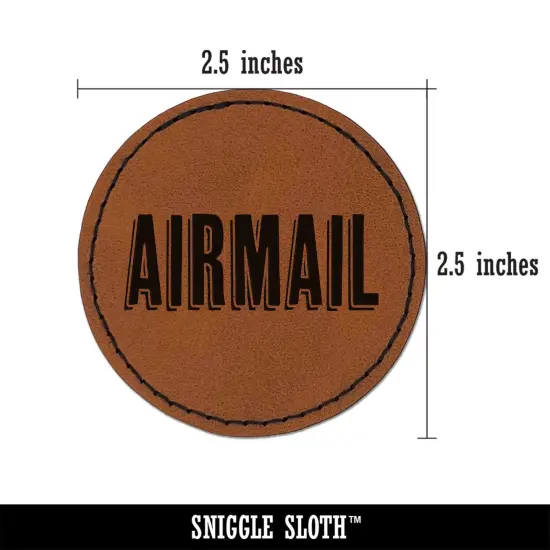 Airmail Fun Drop Shadow Text Round Iron-On Engraved Faux Leather Patch Applique - 2.5" Brown {3}