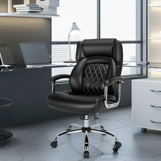 500 Lbs Height Adjustable Office Chair with Metal Base and Extra Wide Seat Black {3}