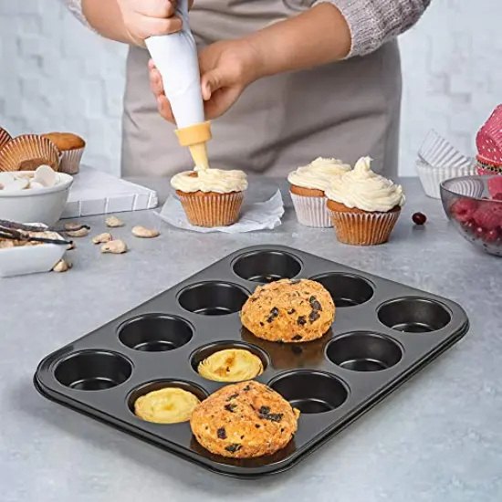 5 Pieces Nonstick Bakeware Set, Bakeware Include Cookie Sheet, Loaf Pan, Square Pan, Round Cake Pan, 12 Cups Muffin Pan {6}