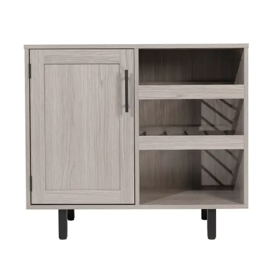 Merrick Lane Aloise Bar and Sideboard with Storage Cabinet, Hanging Stemware Holders and Bottle Storage Gray {6}