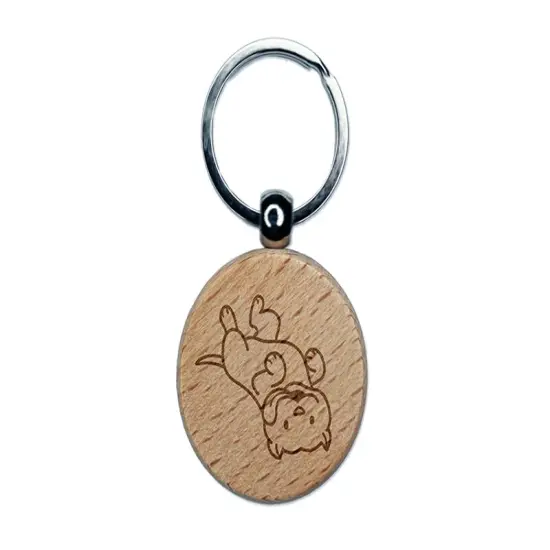 Pit Bull Laying on Back Dog Engraved Wood Round Keychain Tag Charm {1}