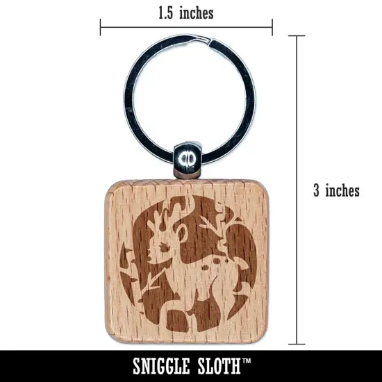 Reindeer in Birch Forest with Trees Engraved Wood Square Keychain Tag Charm {2}