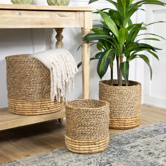 Northlight Set of 3 Textured Woven Round Seagrass Baskets 13.75" Beige {3}