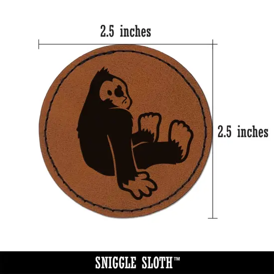 Bigfoot Sasquatch Sitting Cryptozoology Round Iron-On Engraved Faux Leather Patch Applique - 2.5" Brown {3}