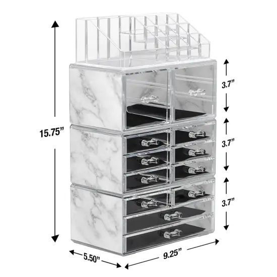 Sorbus X-Large Acrylic Makeup and Jewelry Organizer Case - 4 Piece Set (12 Drawers) {6}