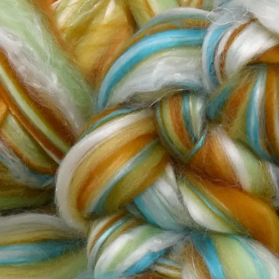 Designer Blend Merino, Pineapple Fiber, and Mulberry Silk Combed Top Roving. Fancy, Colorful, Exotic - Limited Edition. Coastline {2}