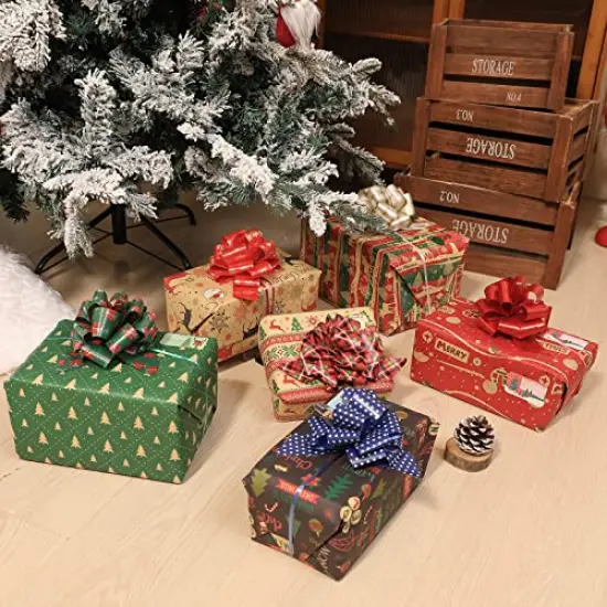 PintreeLand 24PCS Christmas Wrap Pull Bows with Ribbon 5&rdquo; Wide Wrapping Accessory for Xmas Present, Gift, Florist, Bouquet, Basket(24 PCS) {2}