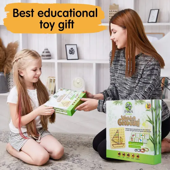 Wooden Geoboard - Montessori Toys for 3 4 5 Year Old Kids and Toddlers, Educational Toy with 30 Pattern Cards and 40 Rubber Bands to Create Figures, Brain Teaser STEM Toy Geo Board {6}
