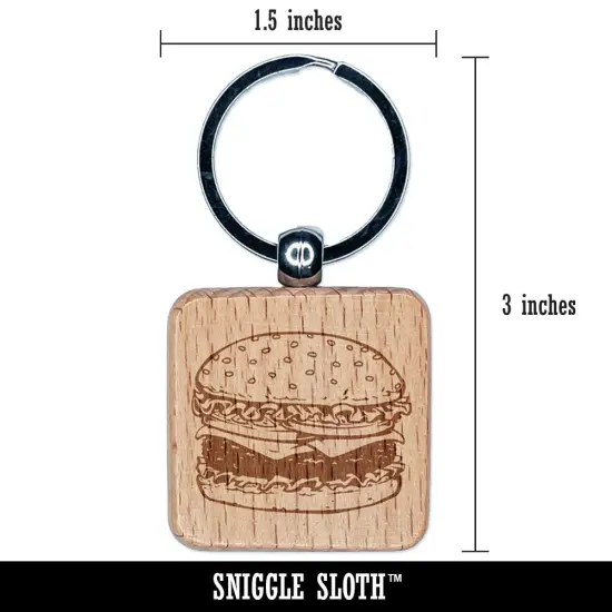 Delicious Hamburger Cheeseburger American Fast Food Engraved Wood Square Keychain Tag Charm {2}