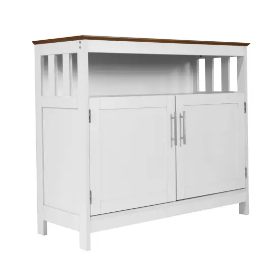 Merrick Lane Tanner Buffet and Sideboard with Storage Cabinet and Upper Shelf WalnutTop/WhiteFrame {1}