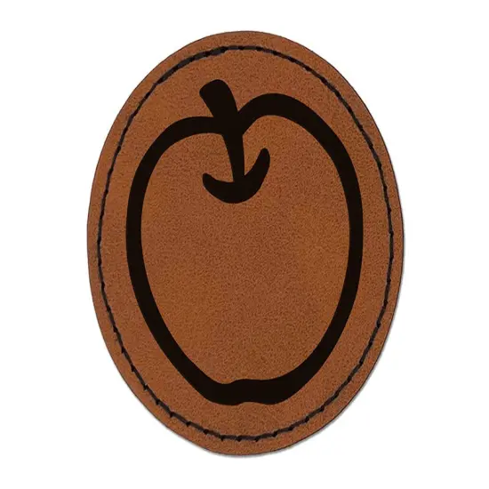 Whole Apple Fruit Round Iron-On Engraved Faux Leather Patch Applique - 2.5" Brown {1}