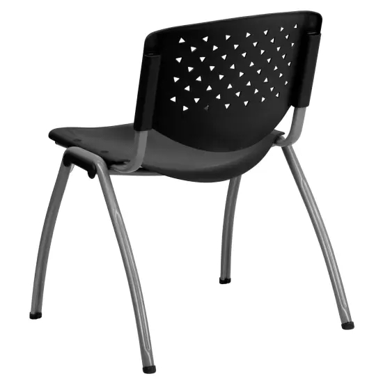 Emma and Oliver Home and Office Plastic Stack Chair with Perforated Back - Guest Chair Black {4}